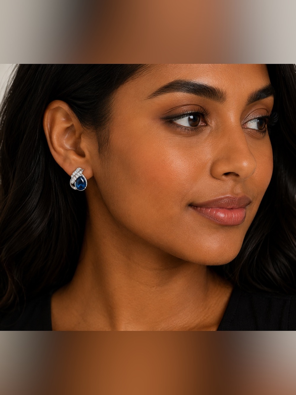 Katherine Karambelas Blue Swarovski Crystal Teardrop Stud Earrings Silver Tone